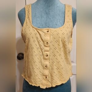 True Craft Yellow Eyelet Button Tank Top